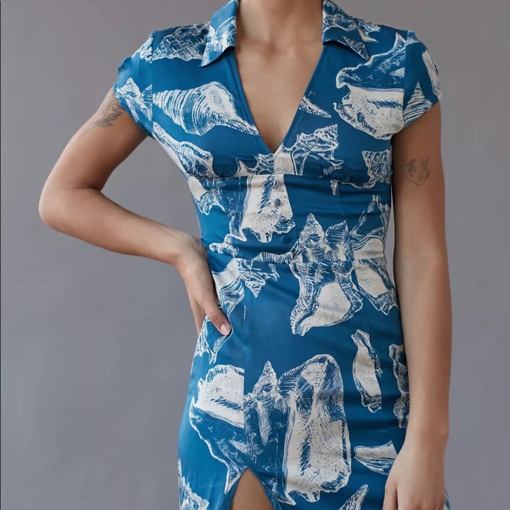 Urban Outfitters Dress Dark Teal Seashell Cap Sleeve New With Tags